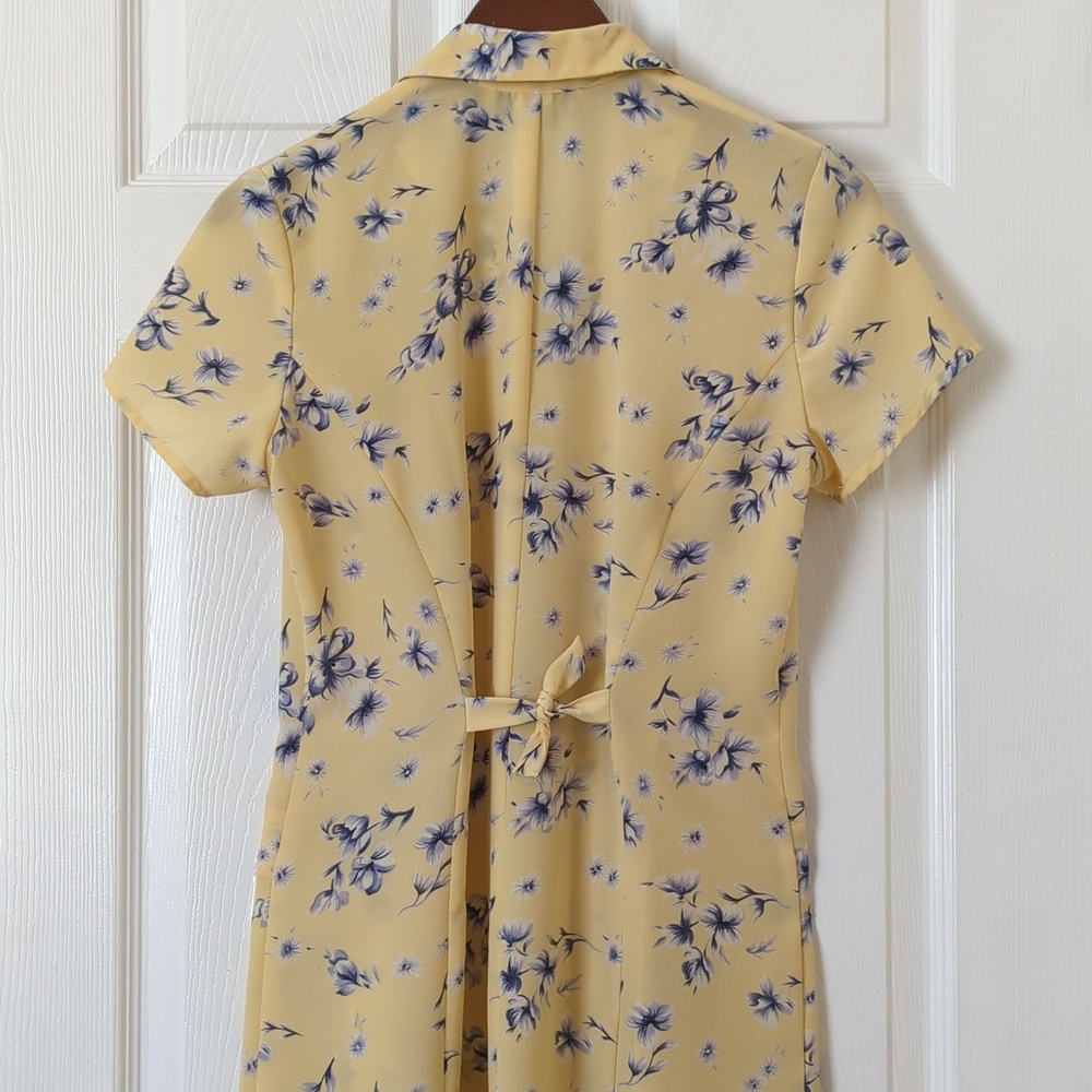 Christy Lyn 90's Vintage Floral Short Sleeve Button Front Midi Dress Yellow 4 - Picture 12 of 14